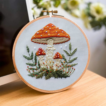 Rubbyoo Embroidery Kit- Mushrooms  Easy  Embroidery Kit For Beginners | Autumn Crafts
