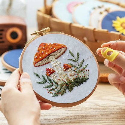 Rubbyoo Embroidery Kit- Mushrooms  Easy  Embroidery Kit For Beginners | Autumn Crafts