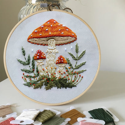 Rubbyoo Embroidery Kit- Mushrooms  Easy  Embroidery Kit For Beginners | Autumn Crafts