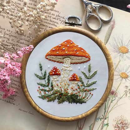 Rubbyoo Embroidery Kit- Mushrooms  Easy  Embroidery Kit For Beginners | Autumn Crafts