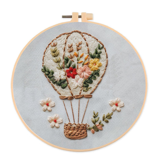 Rubbyoo Embroidery Kit-Floral Hot Air Balloon  Easy  Embroidery Kit For Beginners | Autumn Crafts