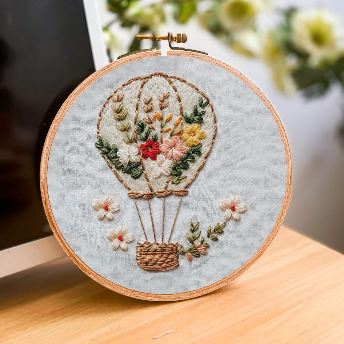 Rubbyoo Embroidery Kit-Floral Hot Air Balloon  Easy  Embroidery Kit For Beginners | Autumn Crafts