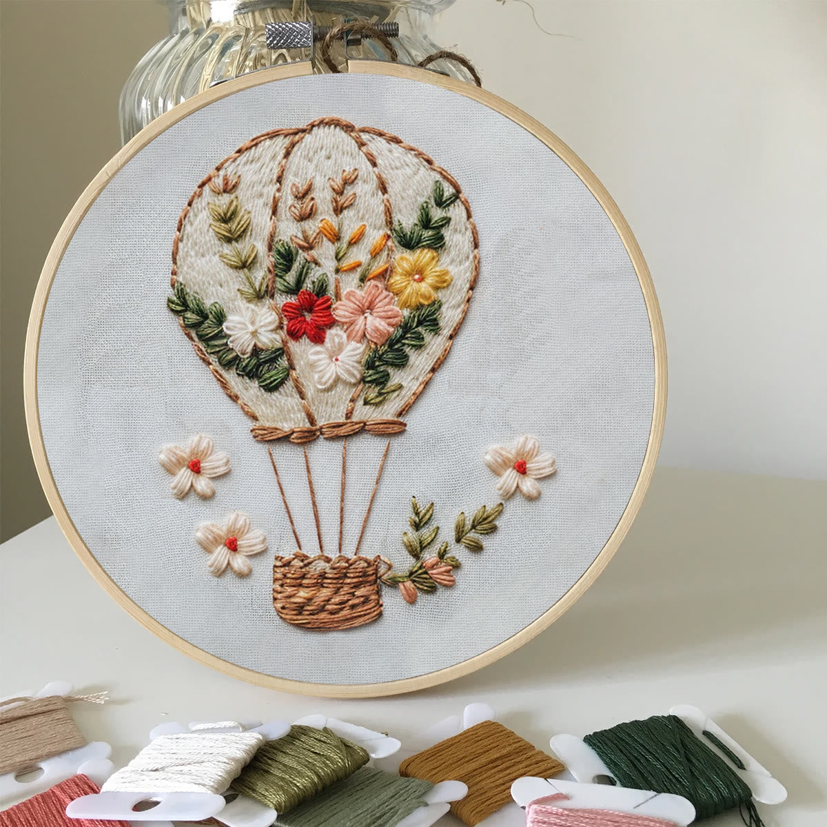 Rubbyoo Embroidery Kit-Floral Hot Air Balloon  Easy  Embroidery Kit For Beginners | Autumn Crafts