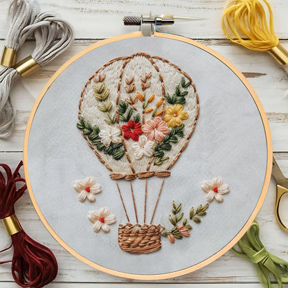 Rubbyoo Embroidery Kit-Floral Hot Air Balloon  Easy  Embroidery Kit For Beginners | Autumn Crafts