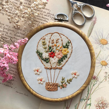 Rubbyoo Embroidery Kit-Floral Hot Air Balloon  Easy  Embroidery Kit For Beginners | Autumn Crafts