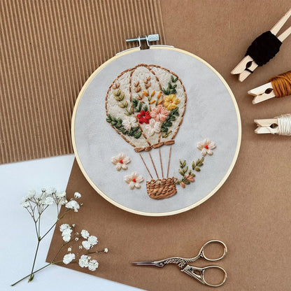 Rubbyoo Embroidery Kit-Floral Hot Air Balloon  Easy  Embroidery Kit For Beginners | Autumn Crafts