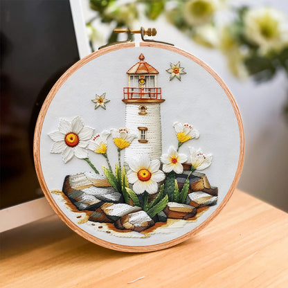 Rubbyoo Embroidery Kit-lighthouse Easy  Embroidery Kit For Beginners | Summer Crafts