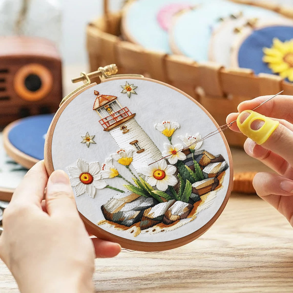 Rubbyoo Embroidery Kit-lighthouse Easy  Embroidery Kit For Beginners | Summer Crafts