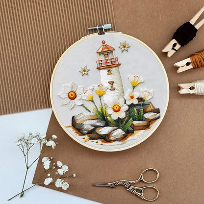 Rubbyoo Embroidery Kit-lighthouse Easy  Embroidery Kit For Beginners | Summer Crafts