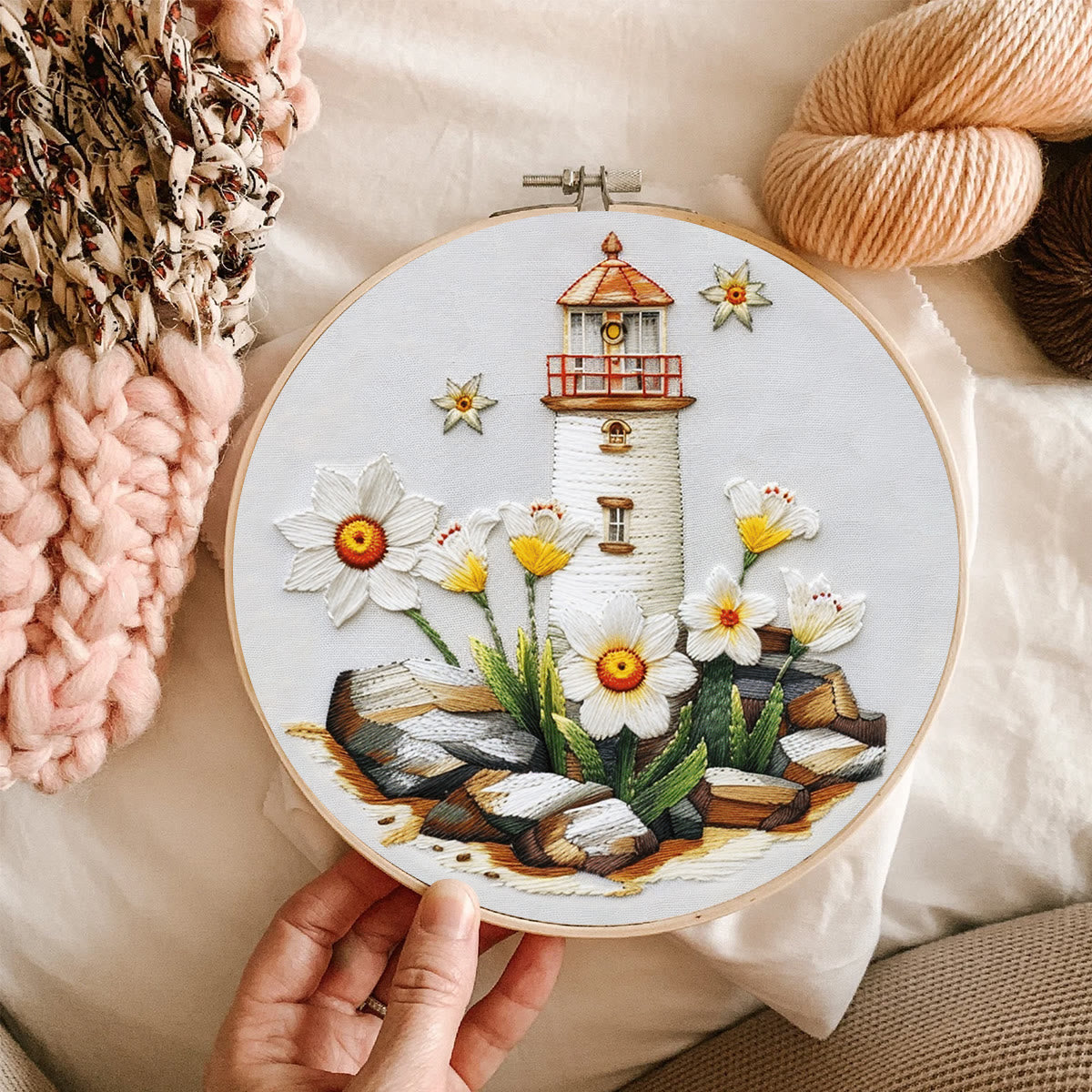Rubbyoo Embroidery Kit-lighthouse Easy  Embroidery Kit For Beginners | Summer Crafts