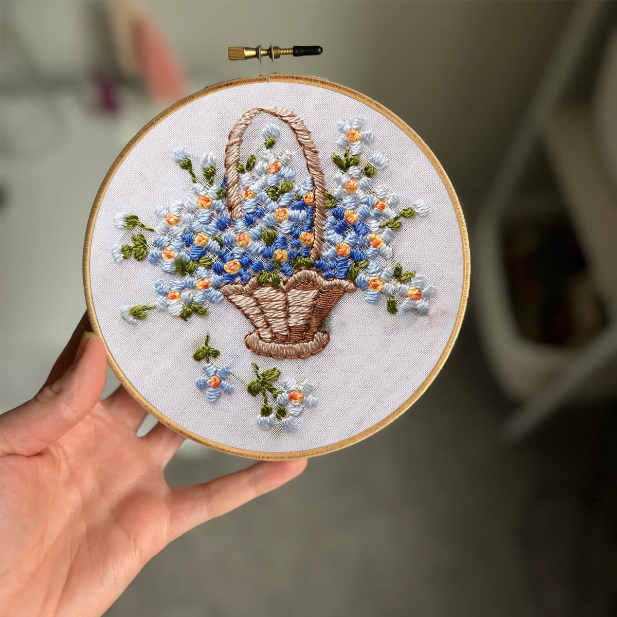 Rubbyoo Embroidery Kit-  Basket Of Flowers Diy Kit For Women| Diy Craft Kits