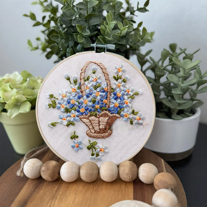 Rubbyoo Embroidery Kit-  Basket Of Flowers Diy Kit For Women| Diy Craft Kits