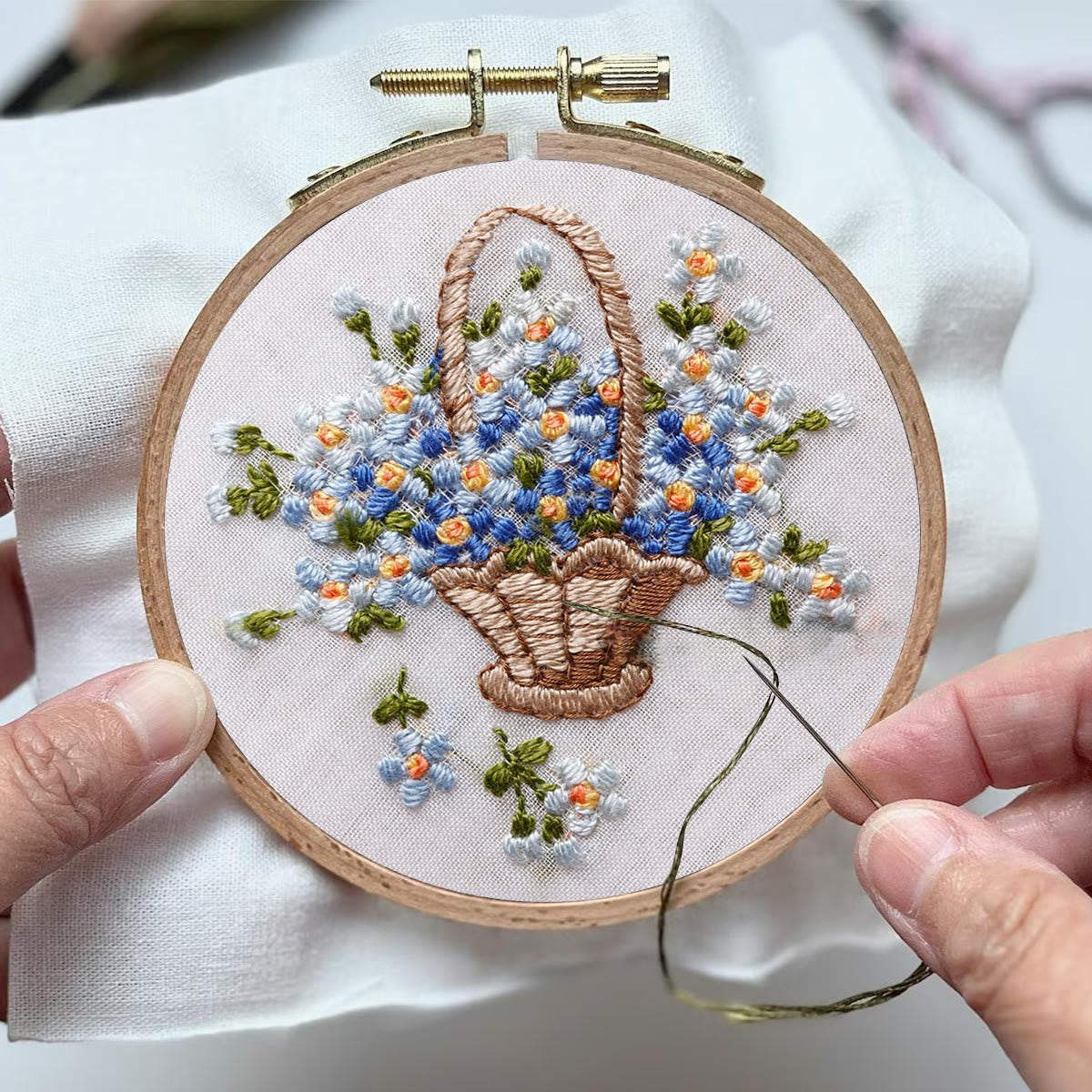 Rubbyoo Embroidery Kit-  Basket Of Flowers Diy Kit For Women| Diy Craft Kits