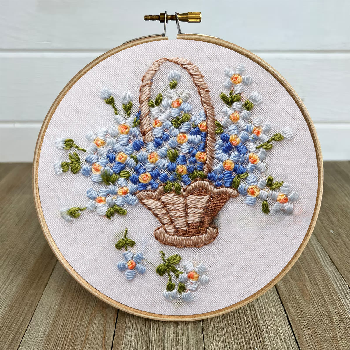 Rubbyoo Embroidery Kit-  Basket Of Flowers Diy Kit For Women| Diy Craft Kits