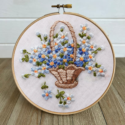 Rubbyoo Embroidery Kit-  Basket Of Flowers Diy Kit For Women| Diy Craft Kits