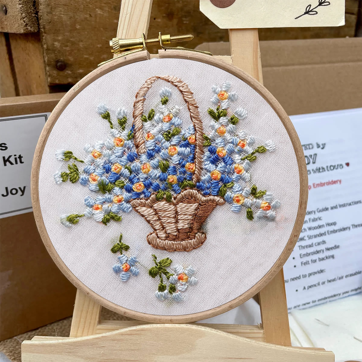Rubbyoo Embroidery Kit-  Basket Of Flowers Diy Kit For Women| Diy Craft Kits