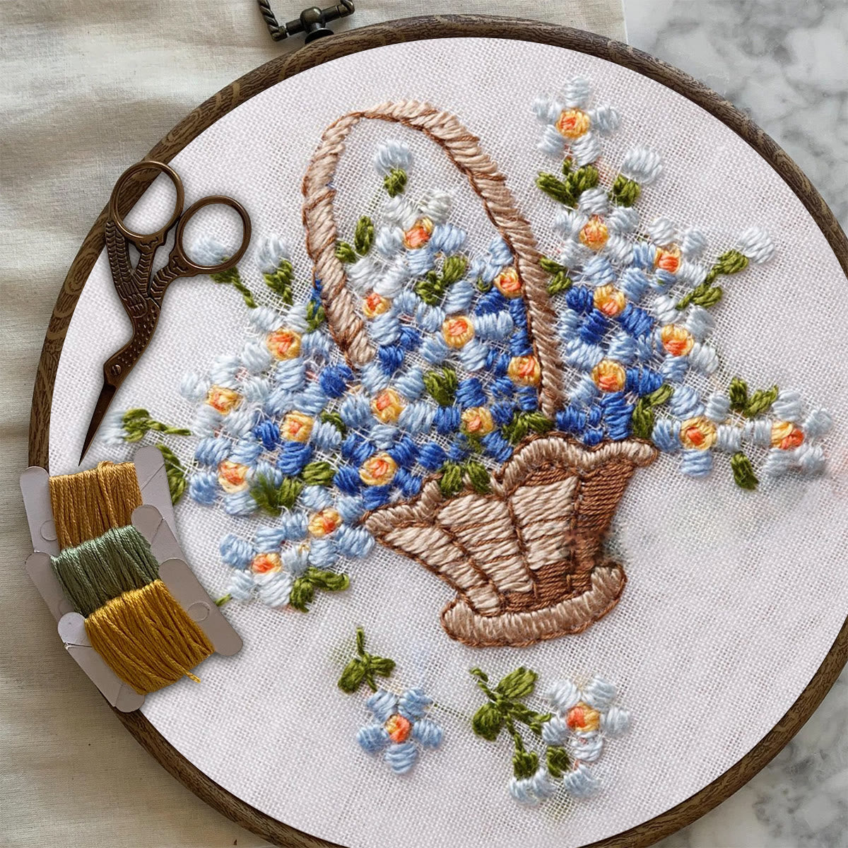 Rubbyoo Embroidery Kit-  Basket Of Flowers Diy Kit For Women| Diy Craft Kits