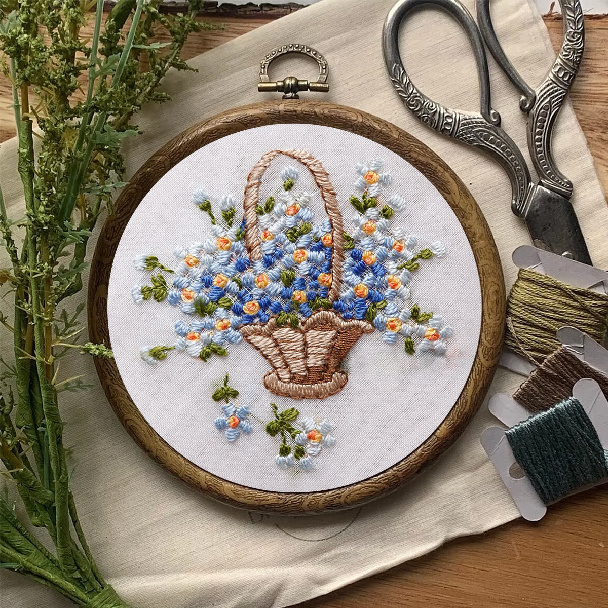 Rubbyoo Embroidery Kit-  Basket Of Flowers Diy Kit For Women| Diy Craft Kits