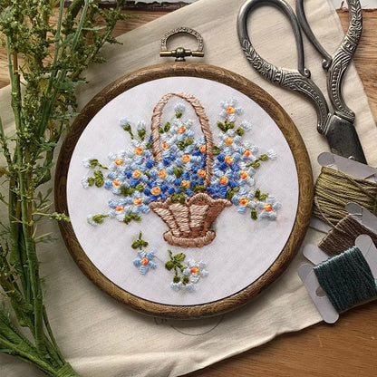 Rubbyoo Embroidery Kit-  Basket Of Flowers Diy Kit For Women| Diy Craft Kits