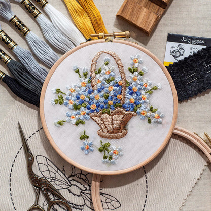 Rubbyoo Embroidery Kit-  Basket Of Flowers Diy Kit For Women| Diy Craft Kits