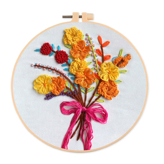 Rubbyoo Embroidery Kit-  Color Flowers Pattern Starter Kit For Craft Lover