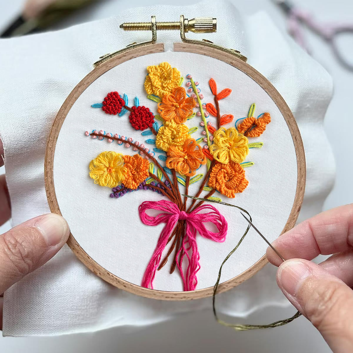 Rubbyoo Embroidery Kit-  Color Flowers Pattern Starter Kit For Craft Lover