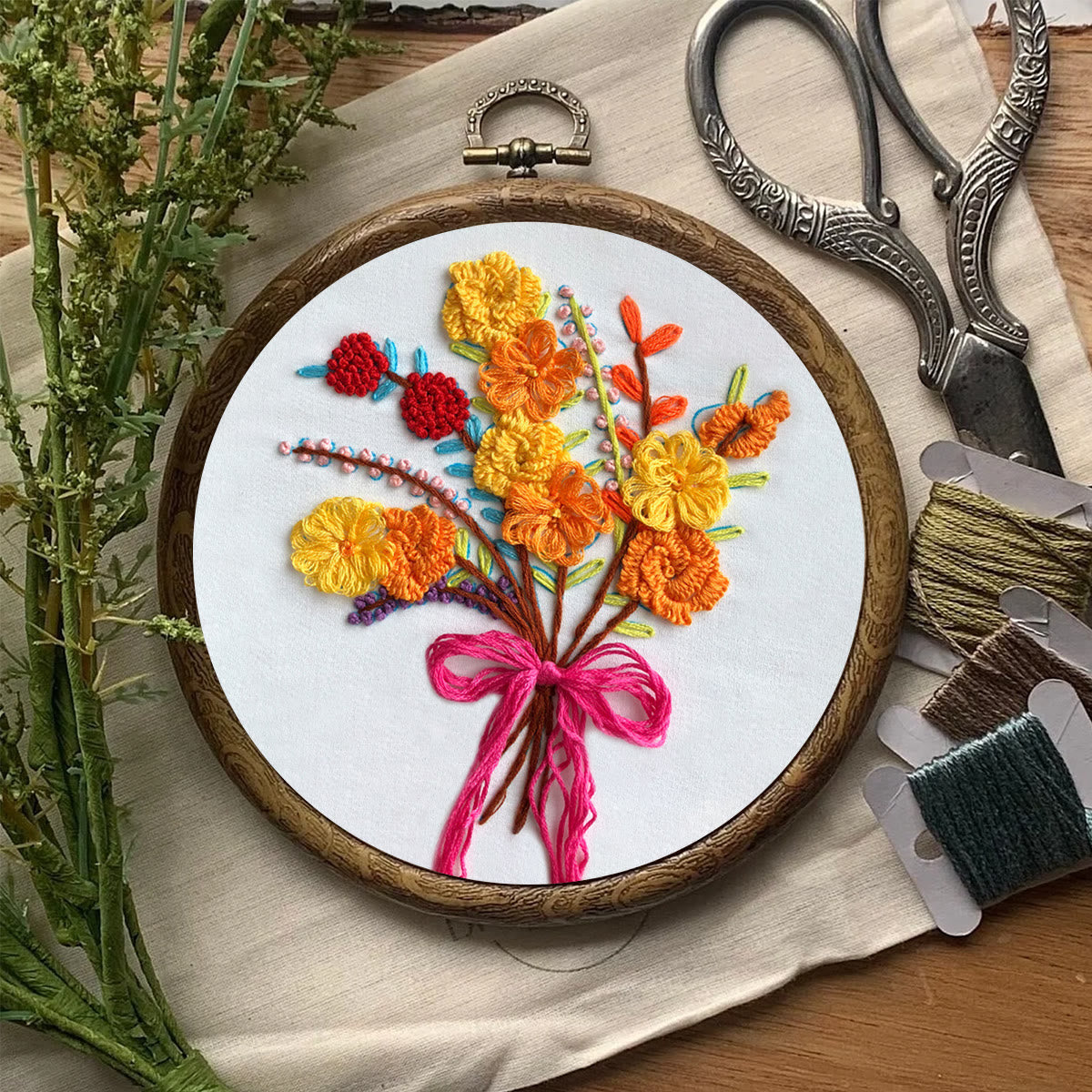 Rubbyoo Embroidery Kit-  Color Flowers Pattern Starter Kit For Craft Lover