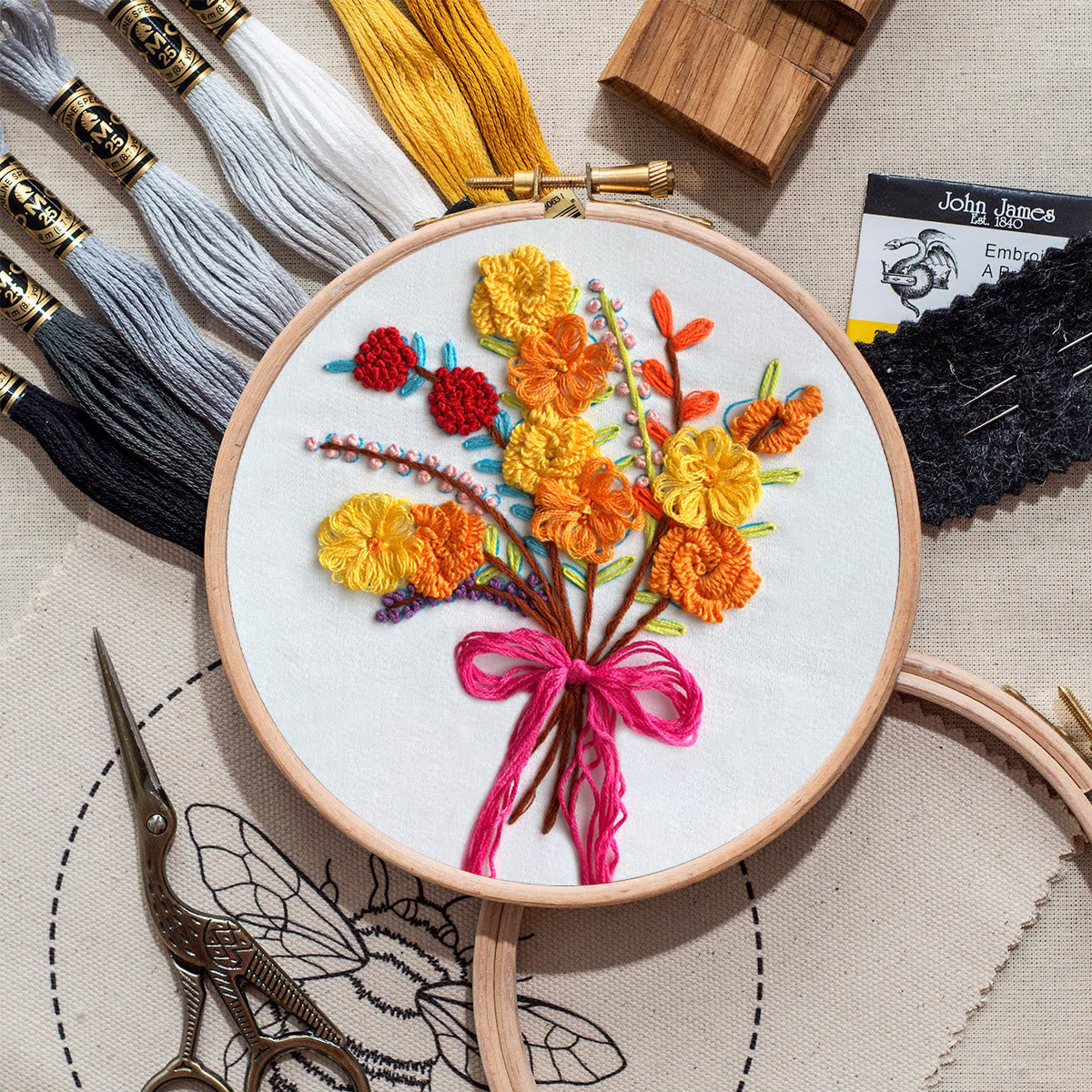 Rubbyoo Embroidery Kit-  Color Flowers Pattern Starter Kit For Craft Lover