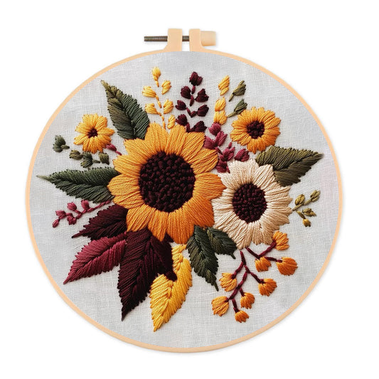 Rubbyoo Embroidery Kit- Sunflower Cluster| For Craft Lover Hand Stitch