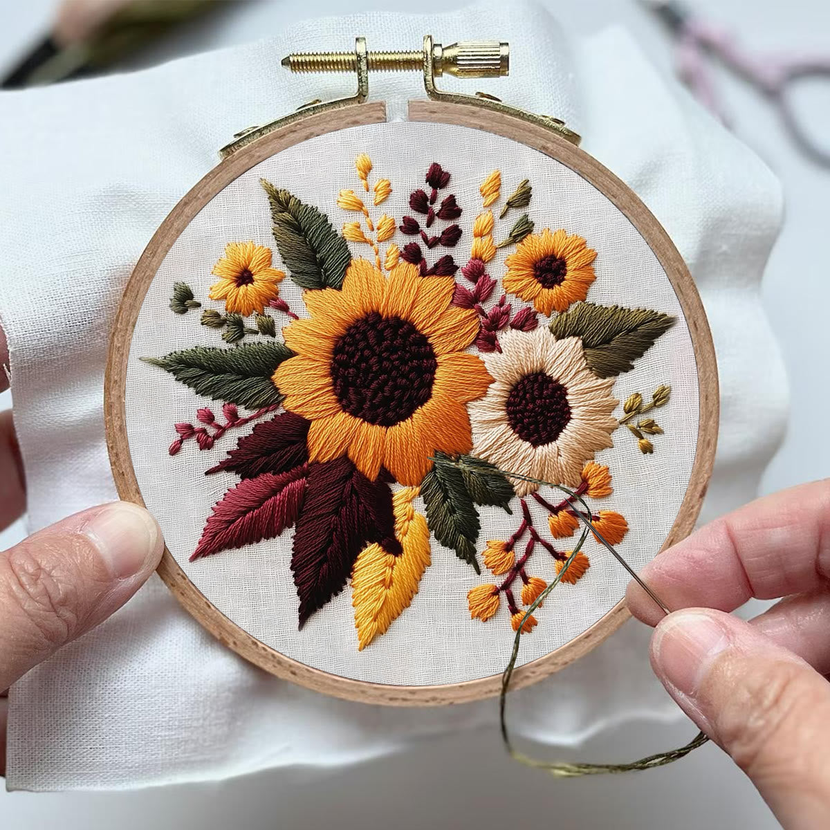 Rubbyoo Embroidery Kit- Sunflower Cluster| For Craft Lover Hand Stitch