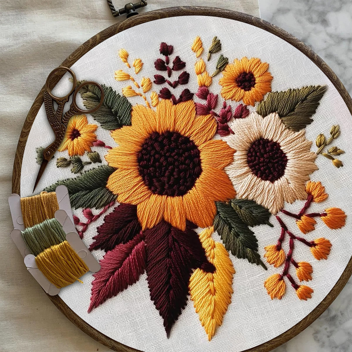 Rubbyoo Embroidery Kit- Sunflower Cluster| For Craft Lover Hand Stitch