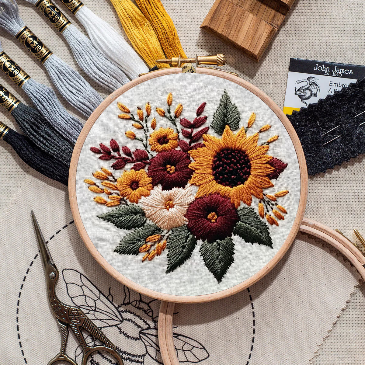 Rubbyoo Embroidery Kit-  Sunflower Cluster 2 | For Craft Lover Hand Stitch