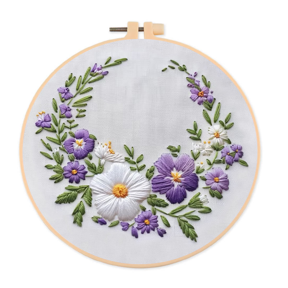 Rubbyoo Embroidery Kit- White And Purple Garland | For Craft Lover Hand Stitch