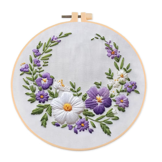 Rubbyoo Embroidery Kit- White And Purple Garland | For Craft Lover Hand Stitch