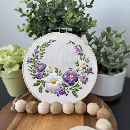Rubbyoo Embroidery Kit- White And Purple Garland | For Craft Lover Hand Stitch