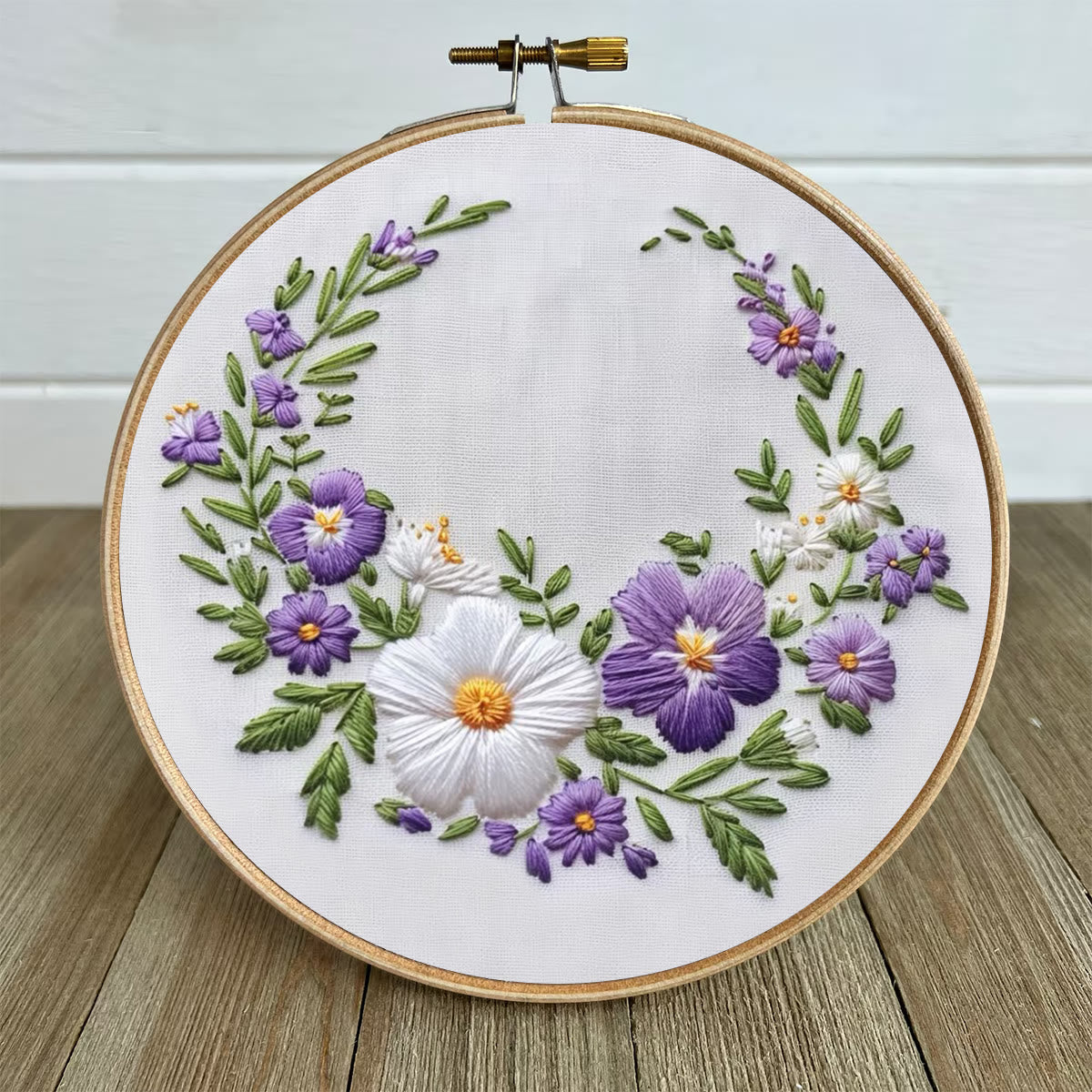 Rubbyoo Embroidery Kit- White And Purple Garland | For Craft Lover Hand Stitch