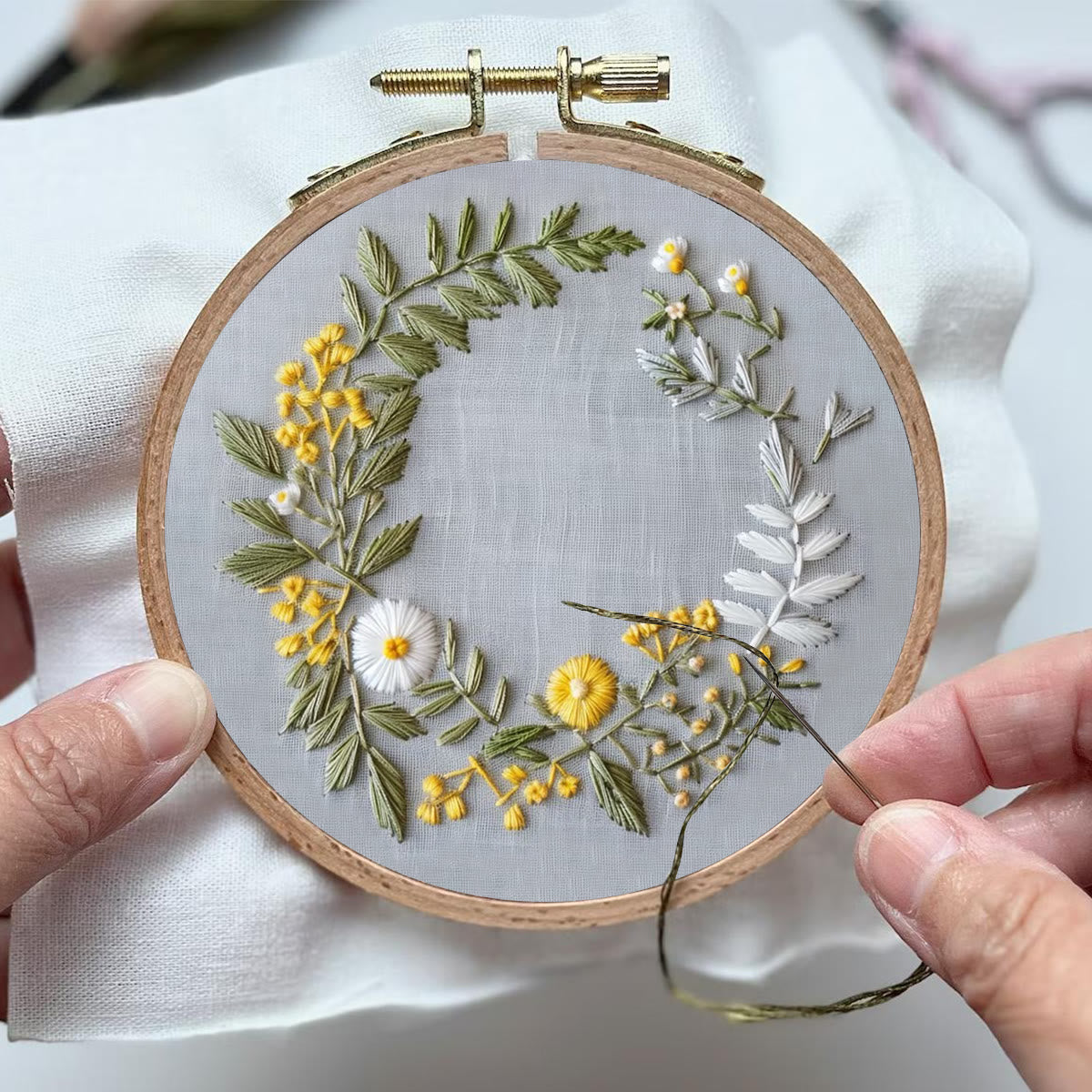 Rubbyoo Embroidery Kit- Delicate  Wreath | For Craft Lover Hand Stitch