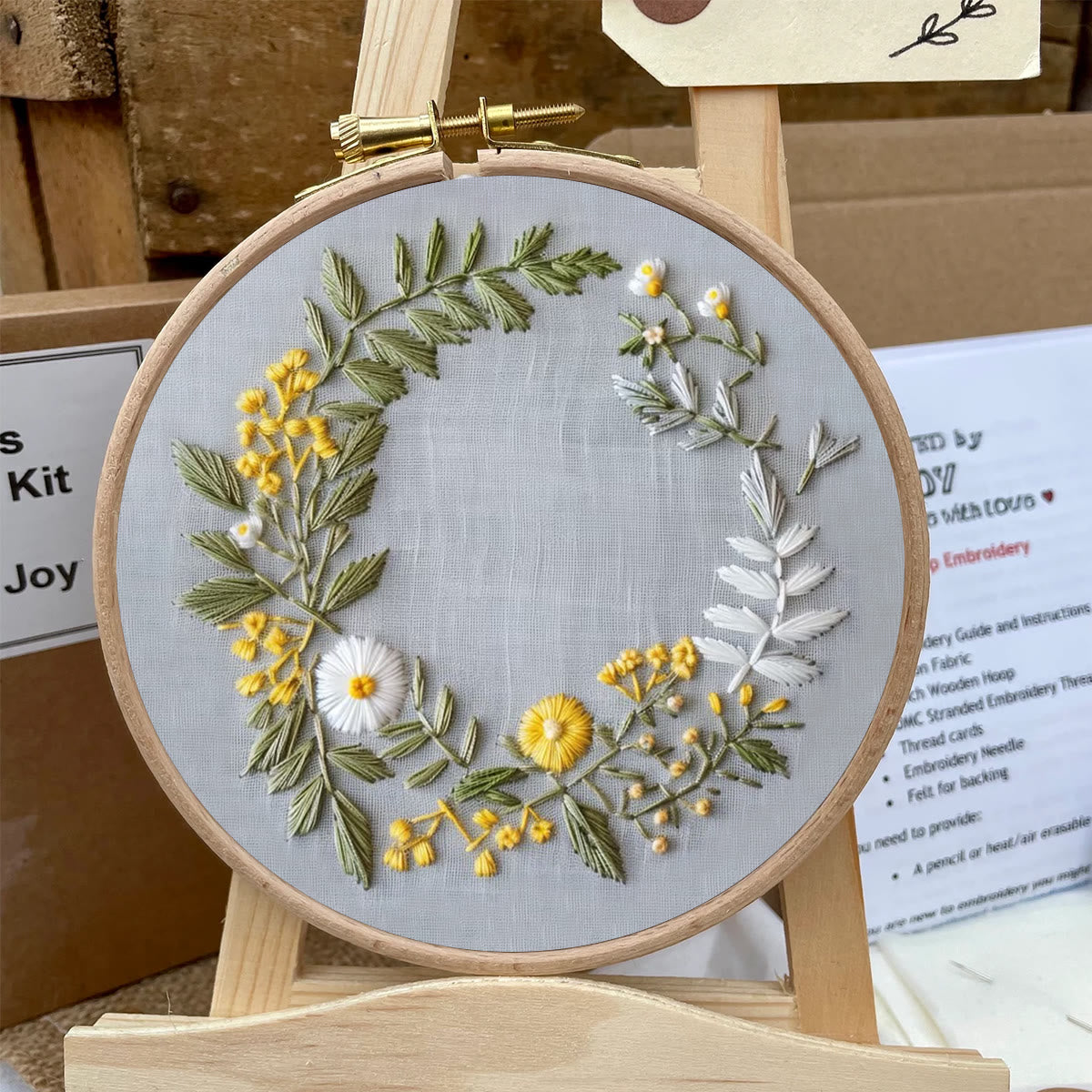 Rubbyoo Embroidery Kit- Delicate  Wreath | For Craft Lover Hand Stitch