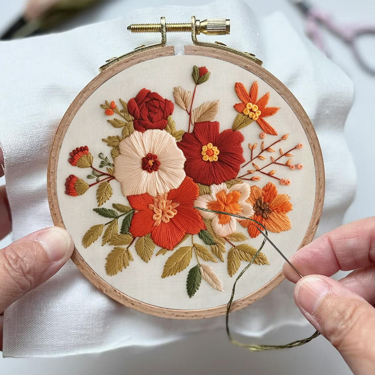 Rubbyoo Embroidery Kit- Autumn Blooms | For Beginners Hand Stitch