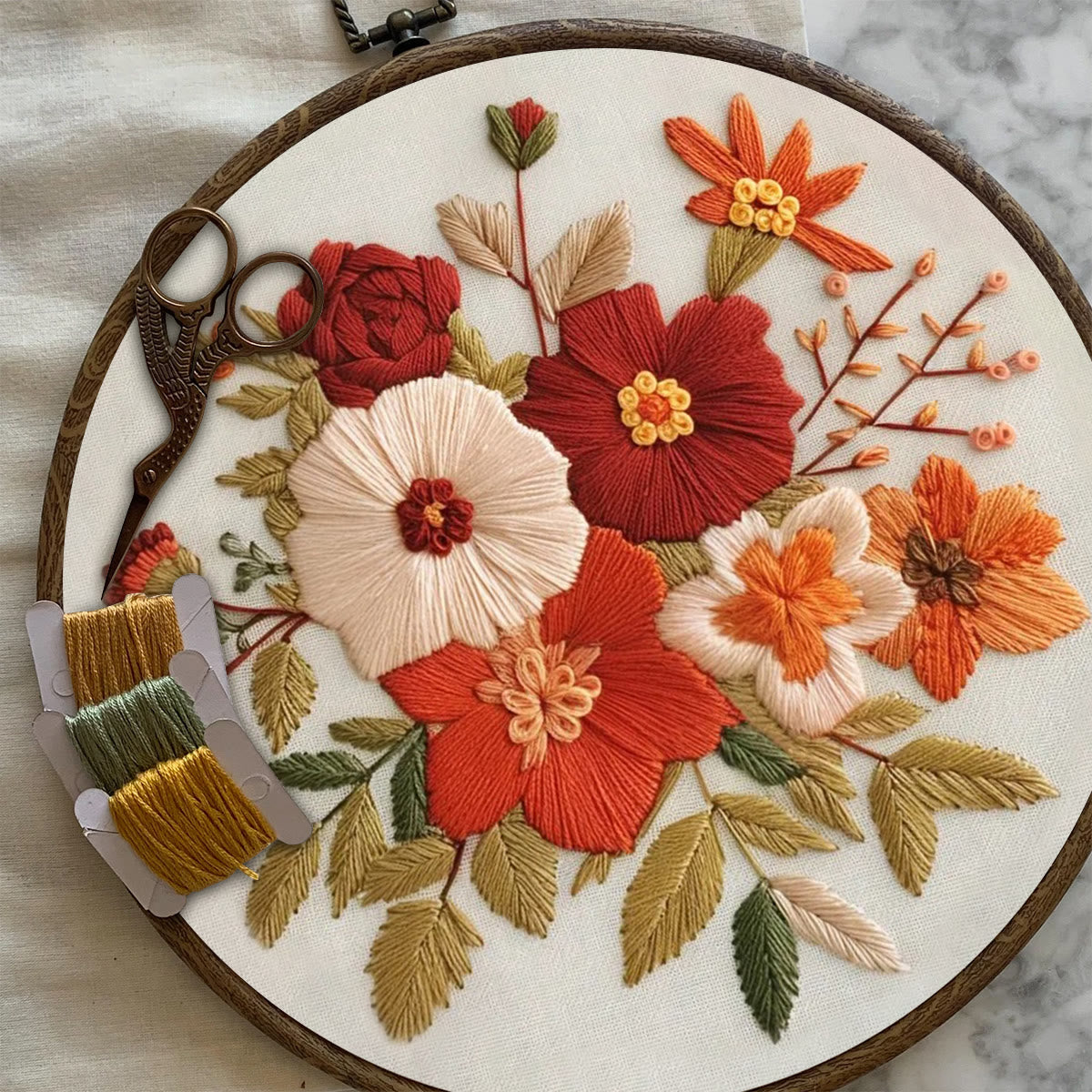 Rubbyoo Embroidery Kit- Autumn Blooms | For Beginners Hand Stitch