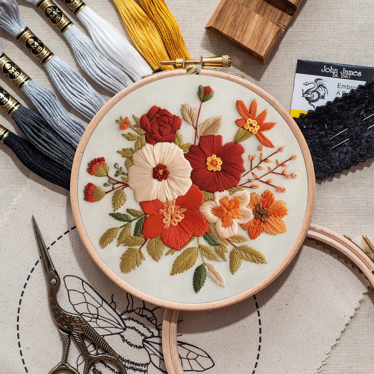 Rubbyoo Embroidery Kit- Autumn Blooms | For Beginners Hand Stitch