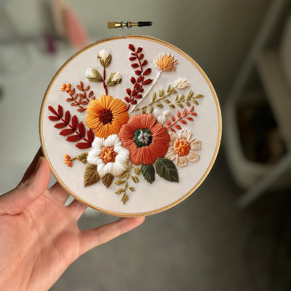 Rubbyoo Embroidery Kit- Autumn Blooms 2 | For Beginners Hand Stitch