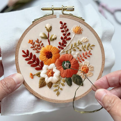 Rubbyoo Embroidery Kit- Autumn Blooms 2 | For Beginners Hand Stitch