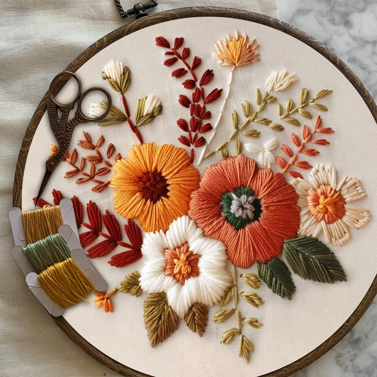 Rubbyoo Embroidery Kit- Autumn Blooms 2 | For Beginners Hand Stitch