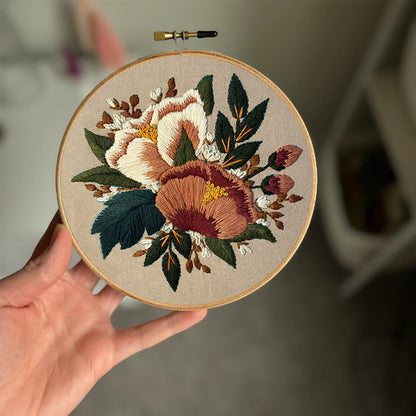 Rubbyoo Embroidery Kit- Blush Floral Pattern | For Beginners Hand Stitch