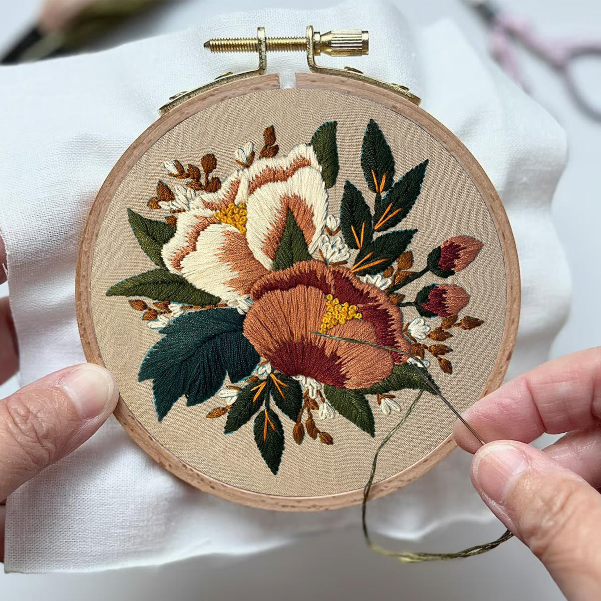 Rubbyoo Embroidery Kit- Blush Floral Pattern | For Beginners Hand Stitch