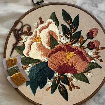 Rubbyoo Embroidery Kit- Blush Floral Pattern | For Beginners Hand Stitch