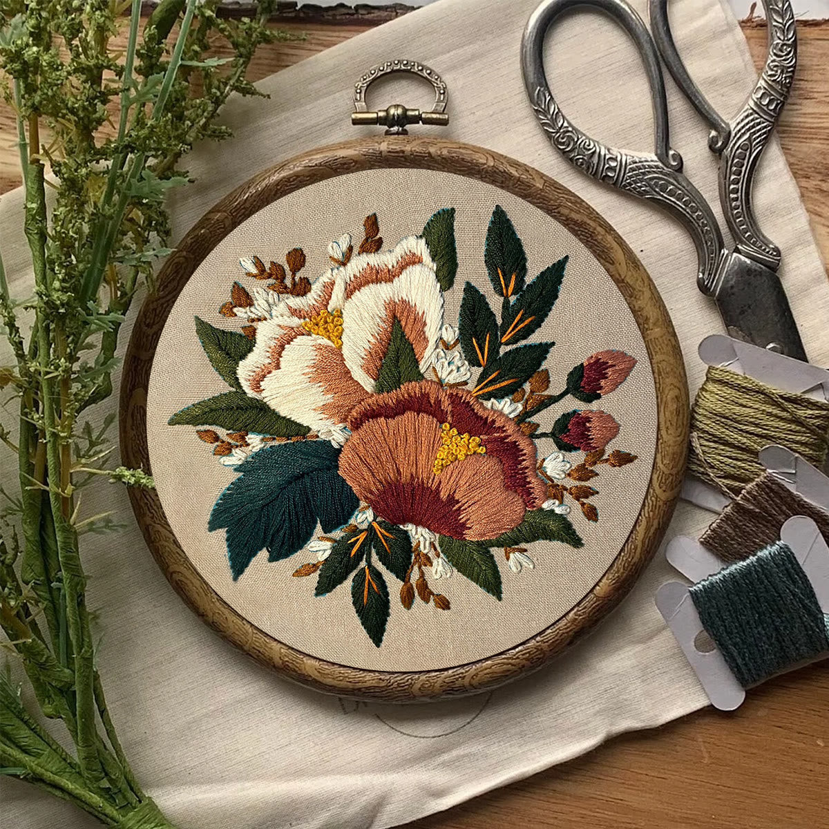 Rubbyoo Embroidery Kit- Blush Floral Pattern | For Beginners Hand Stitch