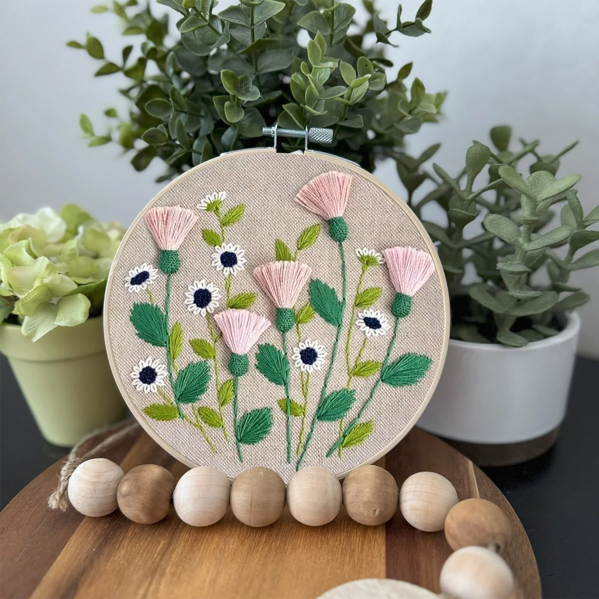 Rubbyoo Embroidery Kit- Pink Floral Pattern | Embroidery Kit For Beginner,Modern  Embroidery
