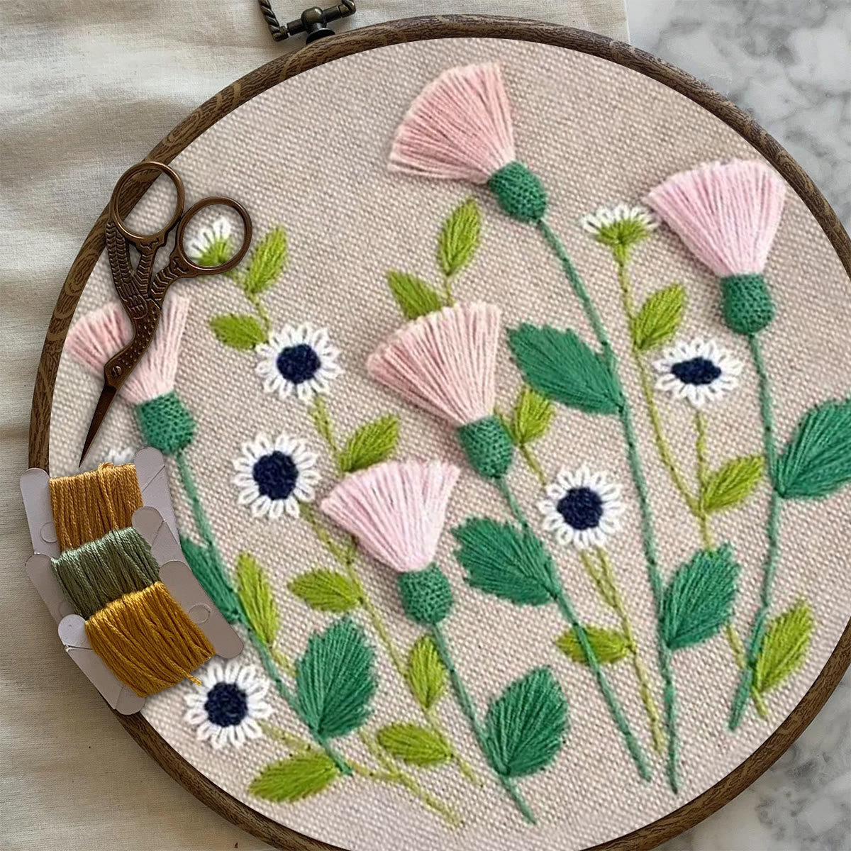 Rubbyoo Embroidery Kit- Pink Floral Pattern | Embroidery Kit For Beginner,Modern  Embroidery